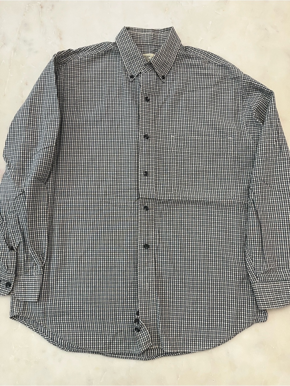 Eddie Bauer Men's Long Sleeve Button Down Shirt Black White Micro Check Plaid